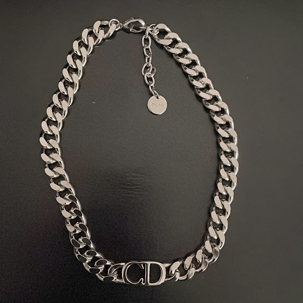 CD Logo Silver Link Chain Choker Necklace
